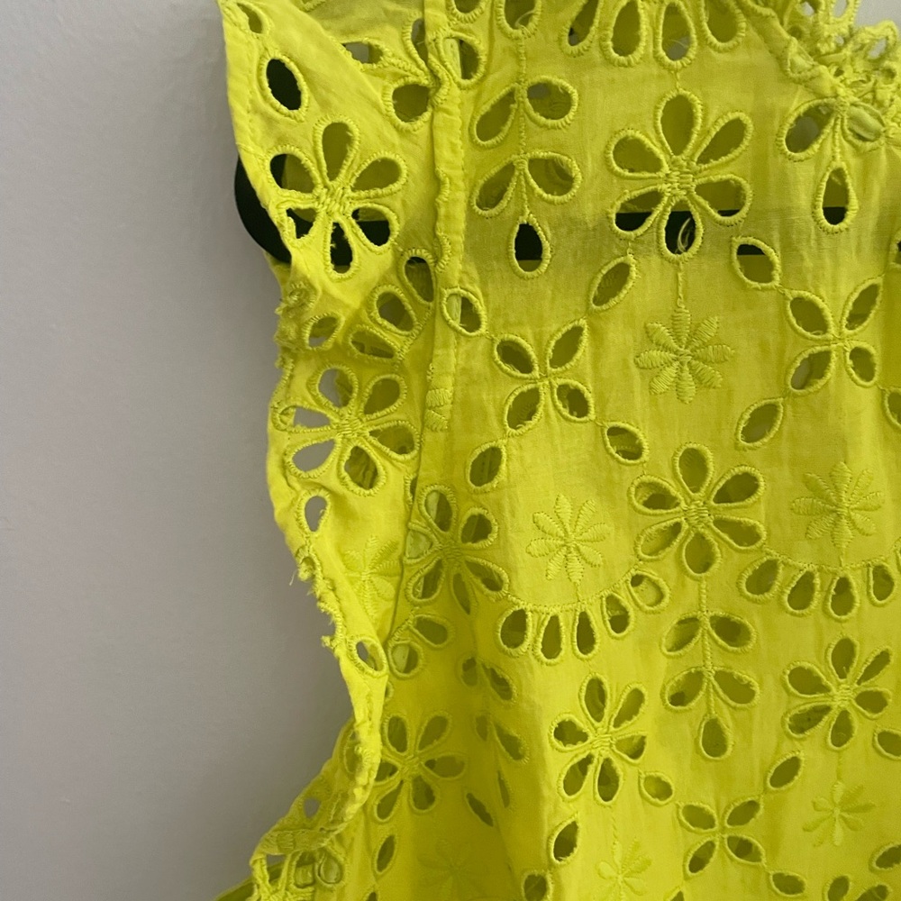J. Crew Chartreuse Yellow Ruffled Sleeveless Blouse w Camisole - Picture 4 of 5